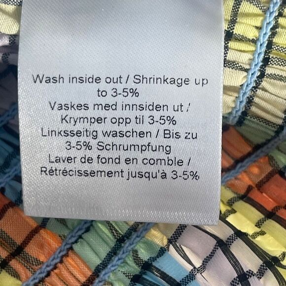 Ganni Windowpane Gingham Multi Striped Smocked Top Puff Sleeves Sz 36/US… - Picture 8 of 11